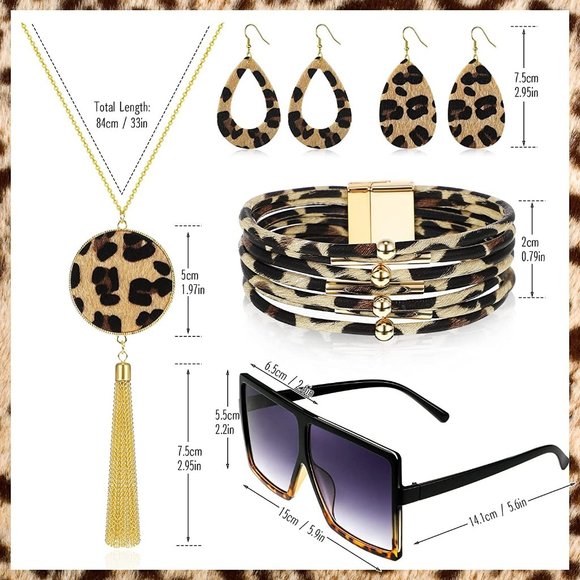 New 6 Pieces Leopard Jewelry Accessories Set Leopard Earrings Bracelets … - Picture 3 of 4